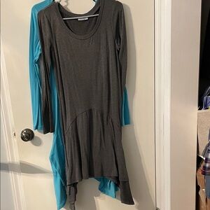 Gray and Blue Long Sleeve Asymmetrical Dress
